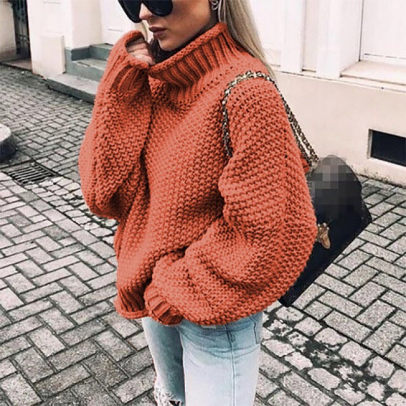 Damen Grobstrickpullover mit hohem Kragen und lässigem Schnitt EB