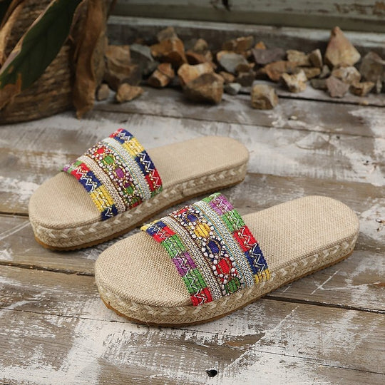 Damen Wedge-Pantoletten mit buntem Bead-Design EB