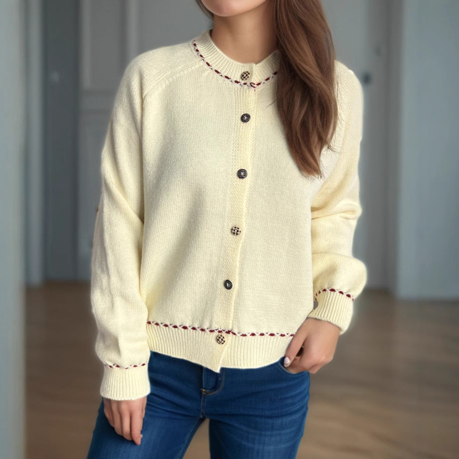 Damen Strickjacke mit dekorativen Knopfdetails und breiten Ärmeln EB