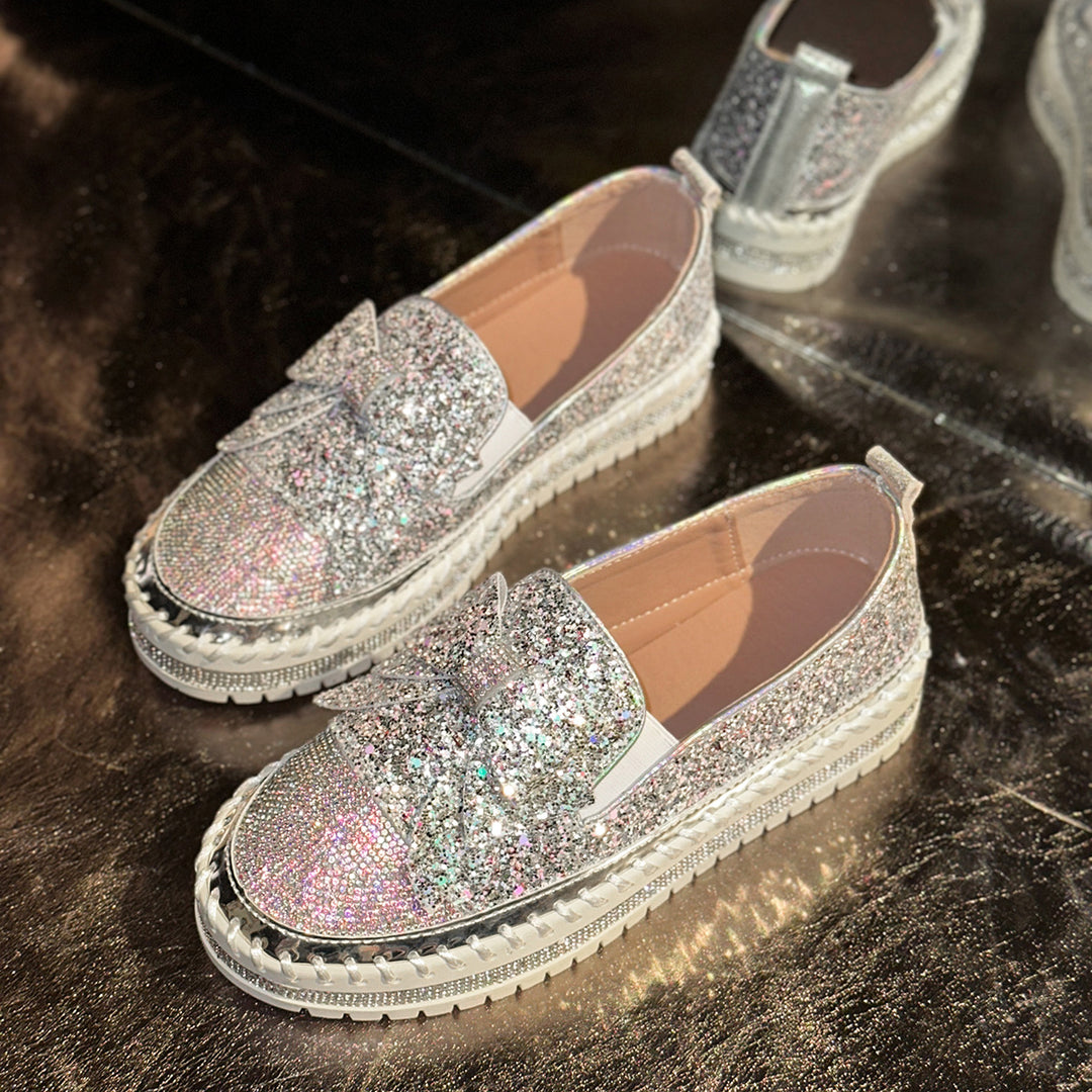Damen Glitzernde Slip-On Sneakers mit dekorativem Schleifen-Detail EB