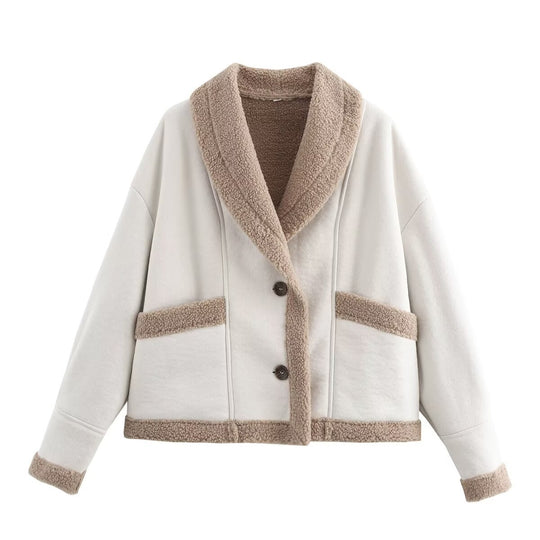 Damen Lässig geschnittene Stylische Jacket mit wärmendem Teddyfutter EB