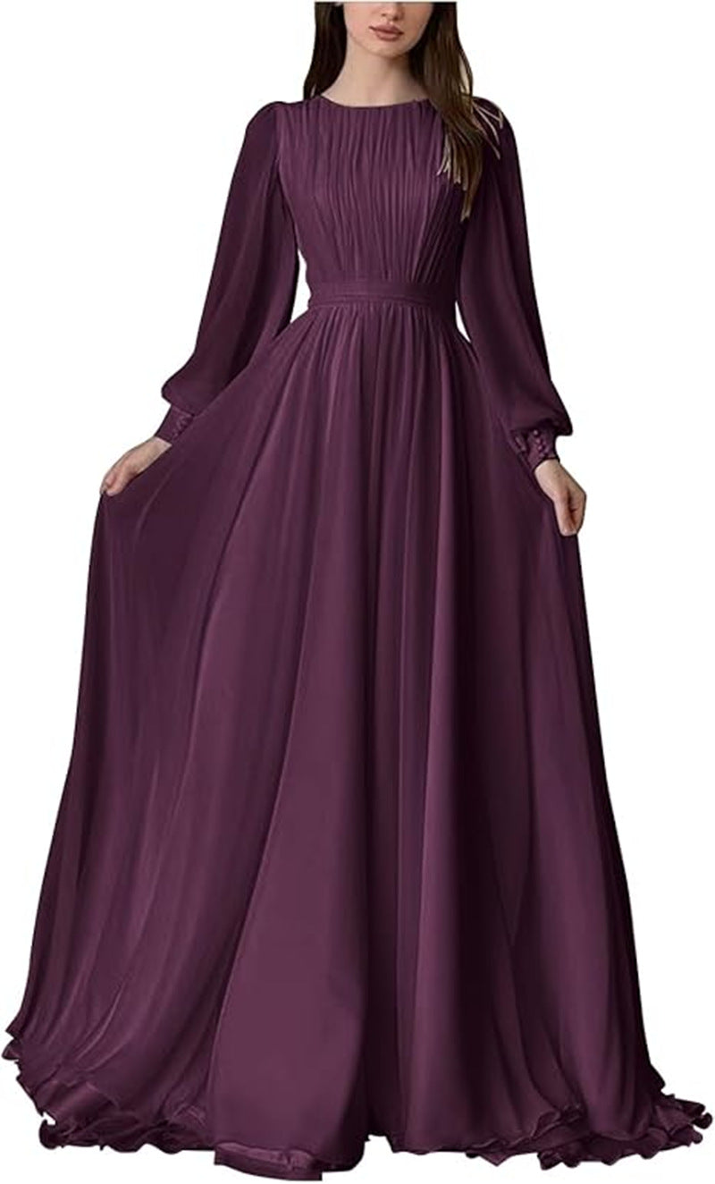 Damen Maxi-Party Kleid mit langen fließenden Ärmeln und Spitzenakzenten EB