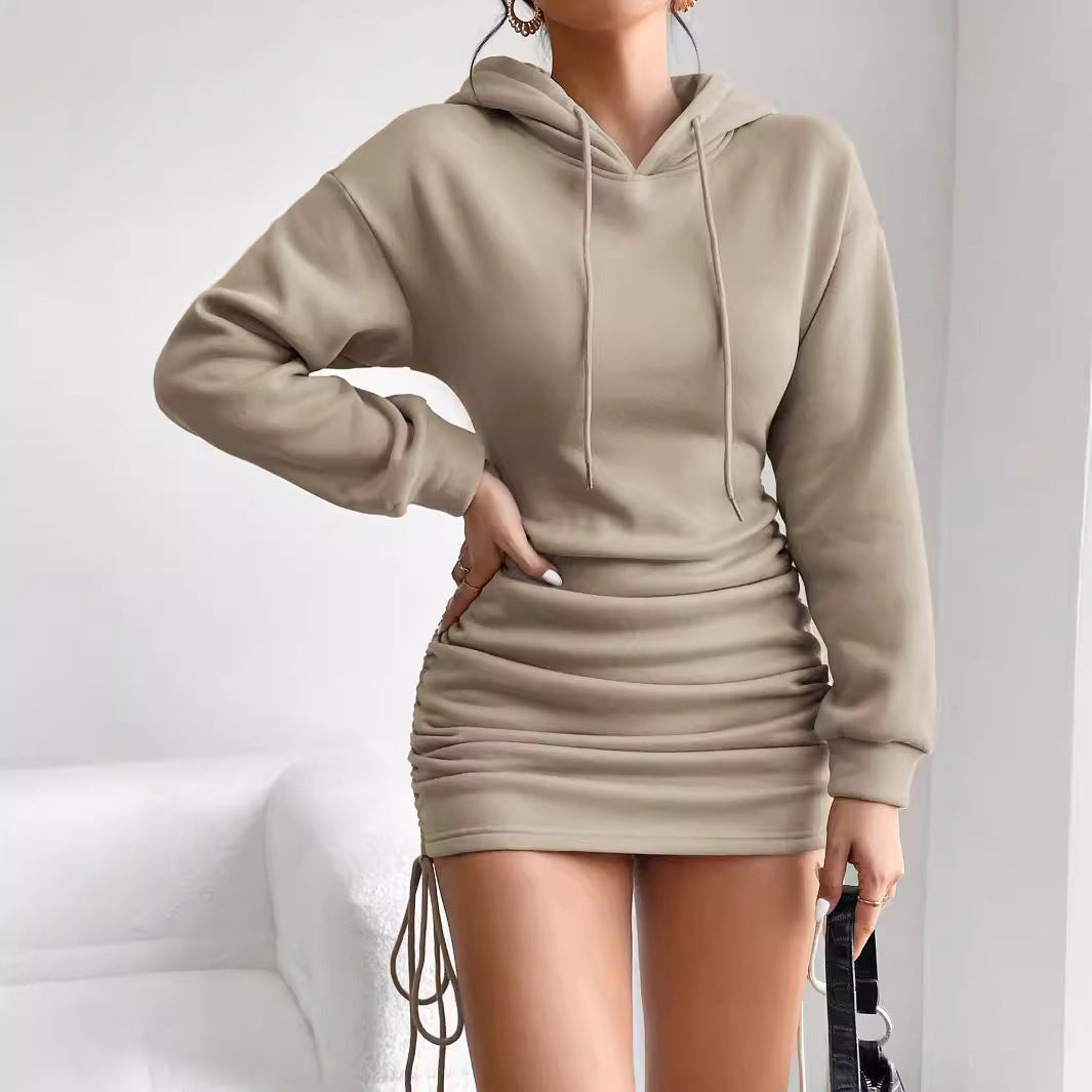Damen Hoodie Kleid mit Raffung EB