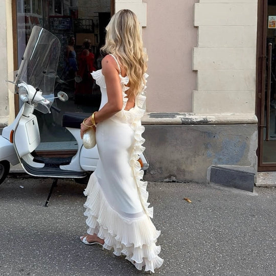 Damen Elegantes Abendkleid mit Rüschendetails und fließendem Schnitt EB
