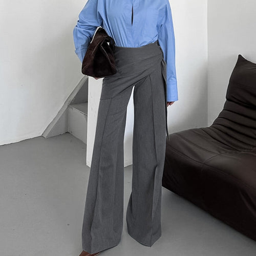 Damen Elegante Wickelhose mit weitem Bein und tailliertem Bund EB