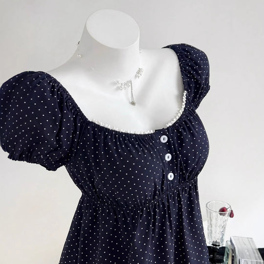 Damen Sommerkleid mit Puffärmeln und süßem Punkten EB