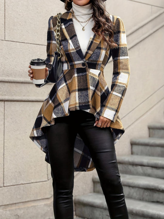 Damen Elegante und fließende Karojacke mit asymmetrischem Saum EB