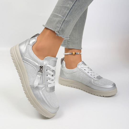 Damen modische Plateau-Sneaker mit seitlichem Reißverschluss, gepolstertem Memory-Fußbett und rutschfester Profilsohle EB