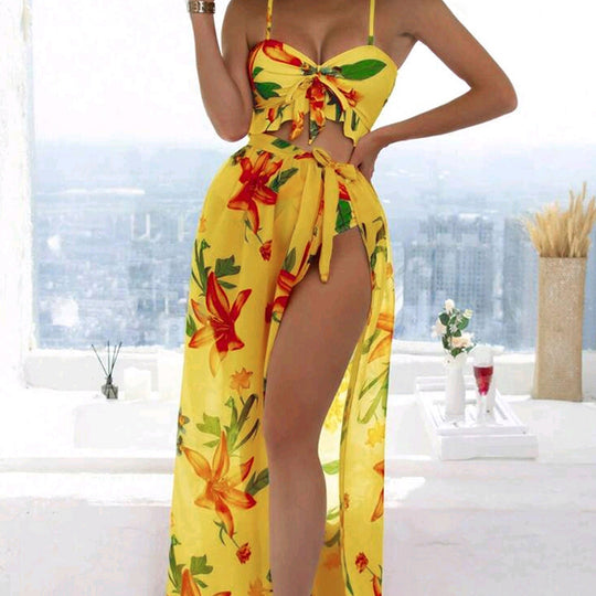 Damen Bikini-Set mit floralem Oberteil und lässigem Maxi-Rock EB
