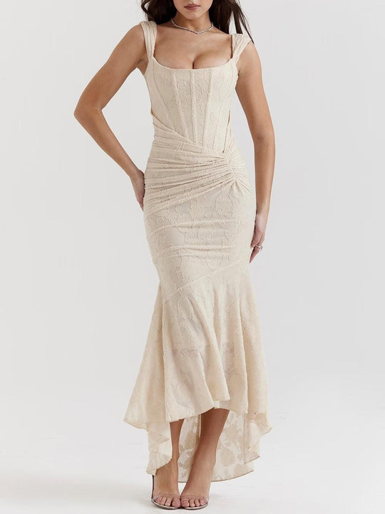 Damen nan eng anliegendes Korsett-Abendkleid mit integrierten Stäbchen, geraffter Wickelpassform und floraler Jacquardstruktur EB