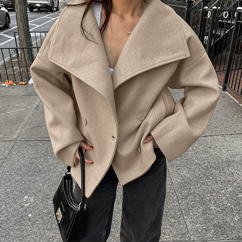 Damen Oversized Wolljacke mit breitem Revers EB