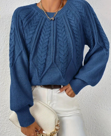Damen Strickpullover mit Zopfmuster und weitem Schnitt EB