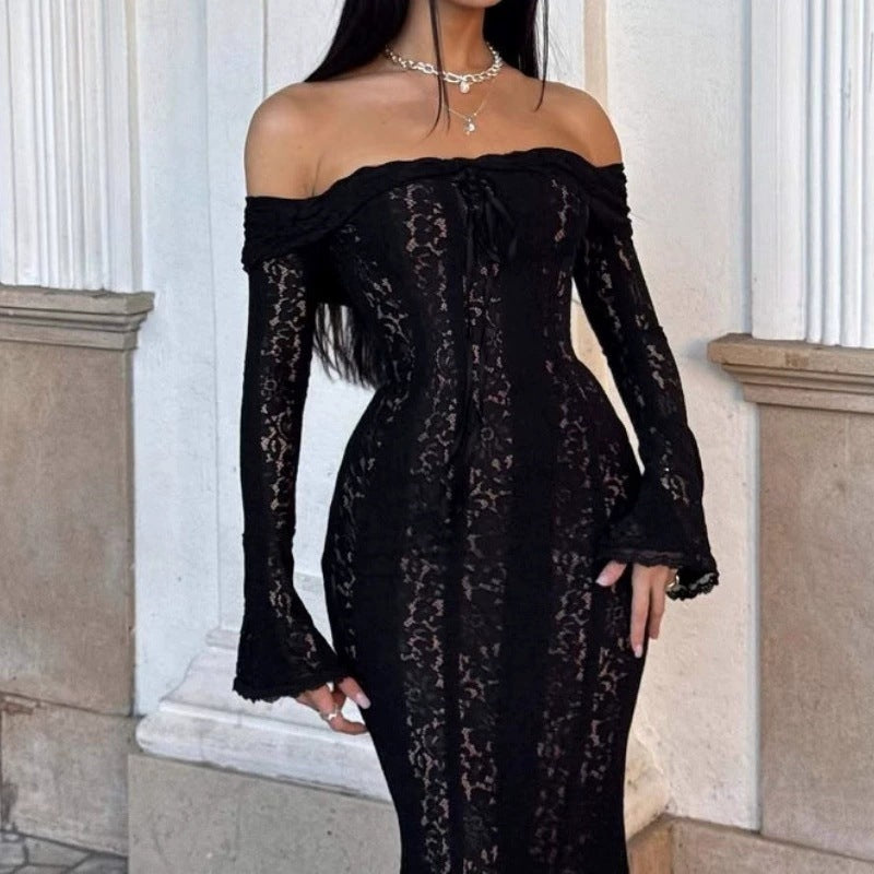 Damen Elegantes Spitzenkleid im figurbetonten Schnitt mit Off-Shoulder Design EB