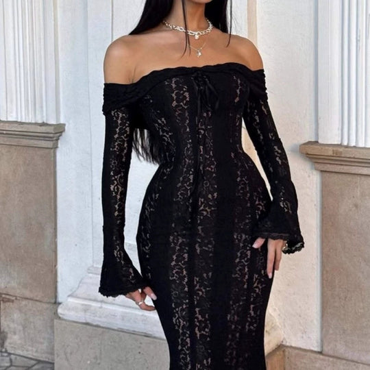 Damen Elegantes Spitzenkleid im figurbetonten Schnitt mit Off-Shoulder Design EB