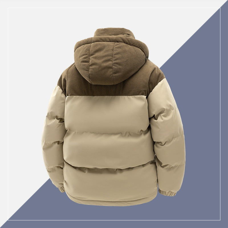 Herren wattierte Steppjacke mit hoher Kapuze, Cotelé-Schulterpaneelen und Zwei-Wege-Reißverschluss EB