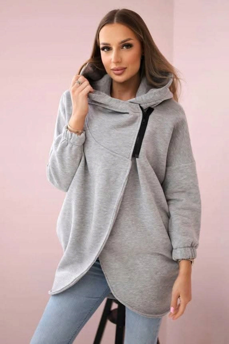 EB | Asymmetrische Reißverschluss Kapuzenfleece Sweatjacke
