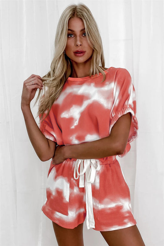 Damen lässiges Tie-Dye Sweatset mit elastischem Bund und Kordelzug EB