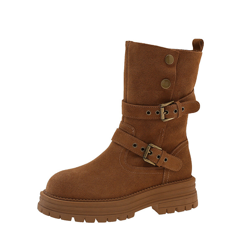 Damen Modische Stiefel mit Riemen-Details und rutschfester Sohle EB