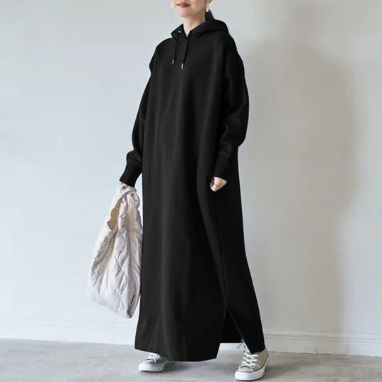 Damen nan Oversize Kapuzenmaxikleid mit geradem Schnitt und Seitenschlitz EB