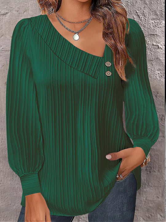 Damen Langarmshirt mit elegantem Plissee-Design und Knopfdetails EB