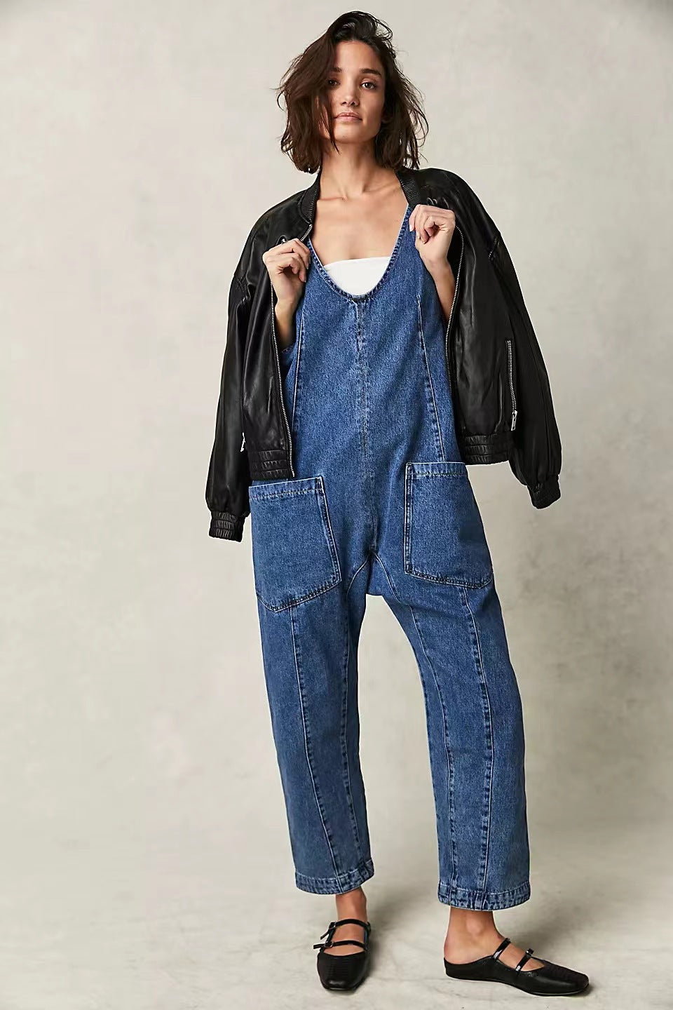 Damen Lässiger Denim-Overall mit großen Taschen EB