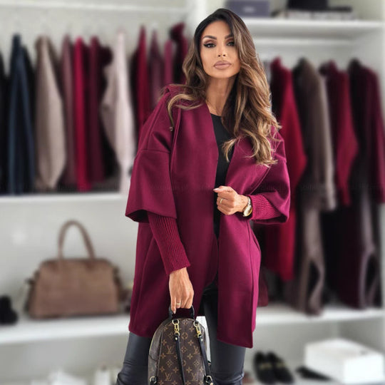 Damen elegante und lässige Kapuzenjacke aus hochwertigem Strickmaterial EB