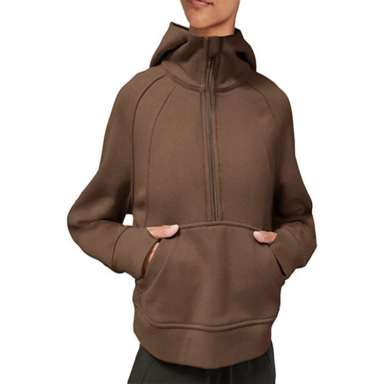Damen sportlicher Fleece-Hoodie mit halbem Reißverschluss EB