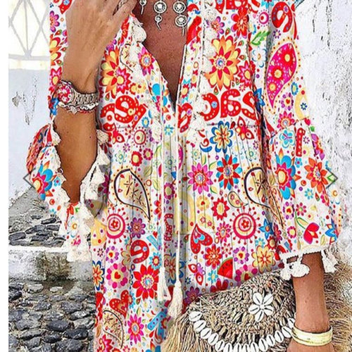 Damen Tunika-Kleid mit kreativem Print und Taschendetails EB