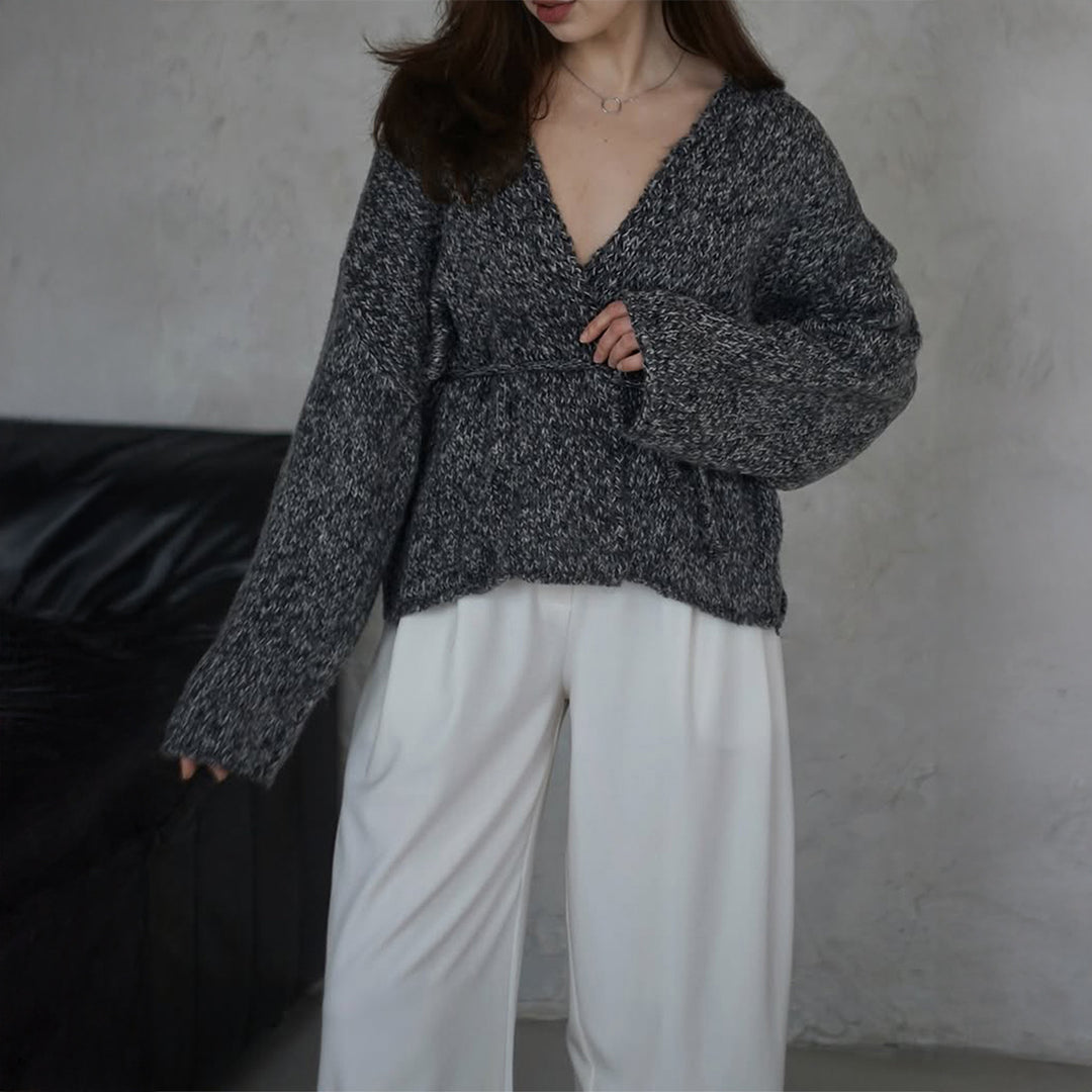 Damen nan oversize Bouclé-Strickjacke mit Taillengürtel und Kimonoärmeln EB