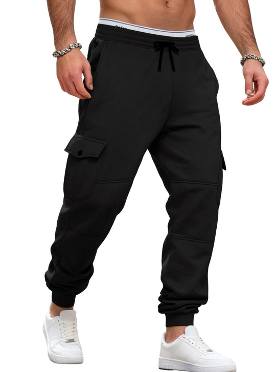 Herren nan sportive Jogginghose mit Cargotaschen Kordelzug und geripptem Knöchelsaum EB