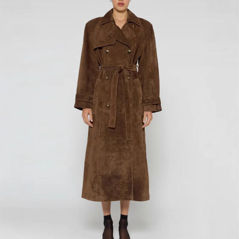 Damen Langer Wildledermantel mit eleganter Silhouette EB