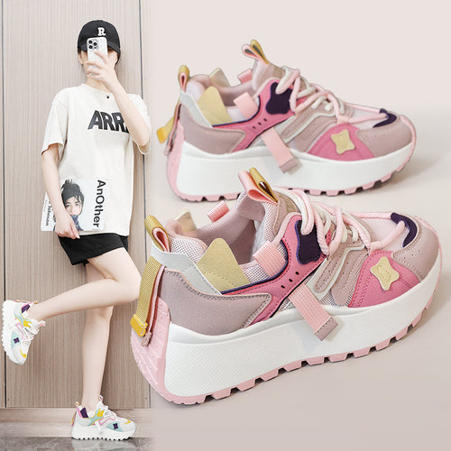 Damen sportliche Chunky Sneakers mit atmungsaktiver Mesh-Oberfläche und dämpfender Sohle EB