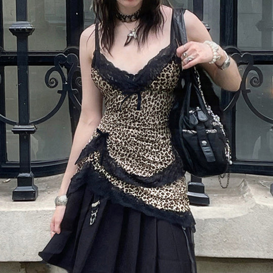 Damen verführerisches Spitzen-Top mit Leopardenmuster EB