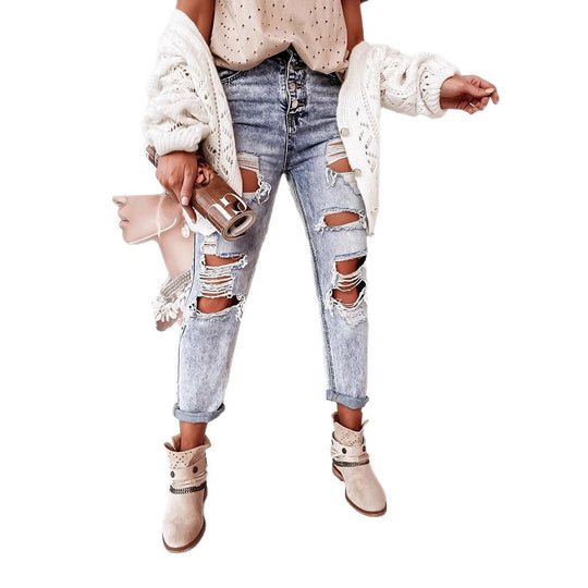 Damen Ripped Mom-Jeans mit hohem Bund und lässigem Schnitt EB
