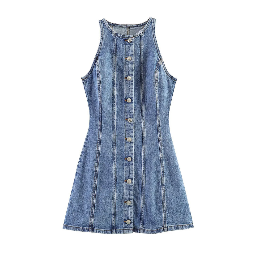 Damen Jeanskleid mit geflochtenem Knoten und durchgehender Knopfleiste EB