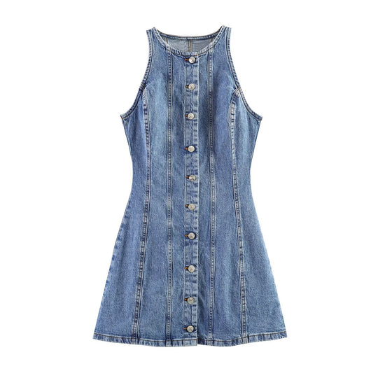 Damen Jeanskleid mit geflochtenem Knoten und durchgehender Knopfleiste EB
