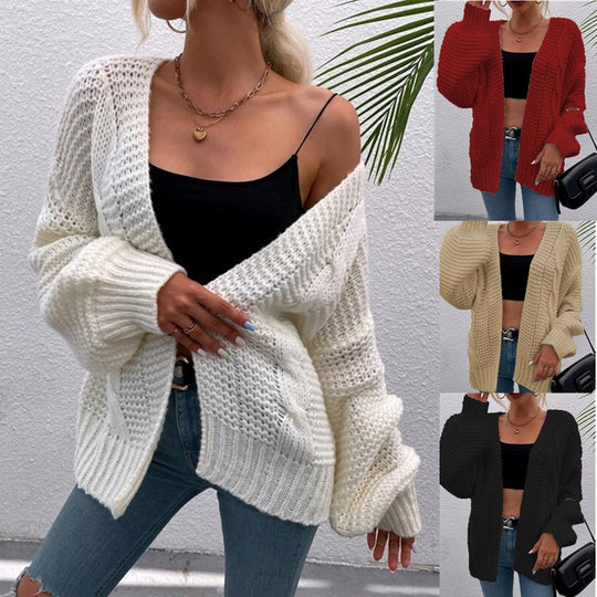 Damen Grobe Strickjacke mit offenem Schnitt und praktischen Taschen EB
