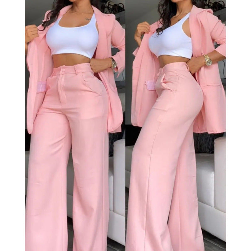 Damen Elegantes Zweiteiler-Set mit weitem Hosenbein und tailliertem Blazer EB