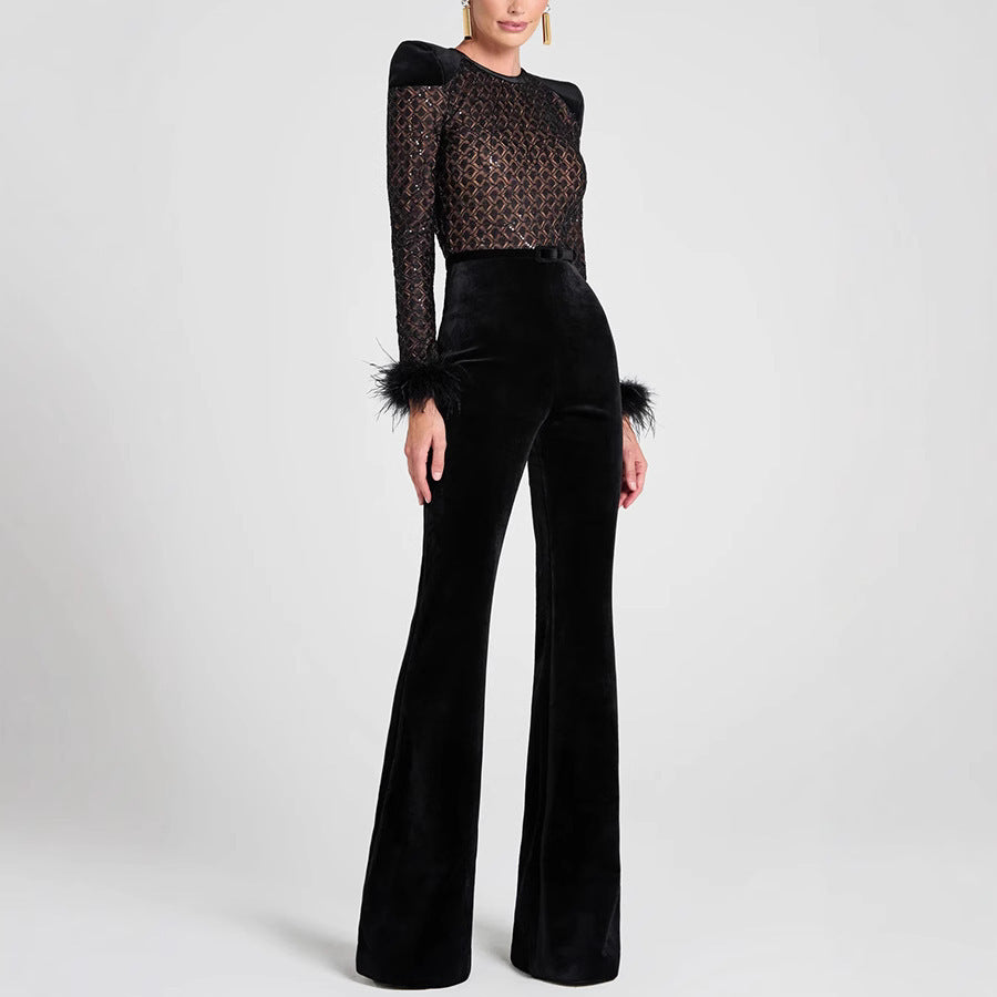 Damen Elegante und modische Bluse mit Pailletten und ausgestellten Ärmel EB