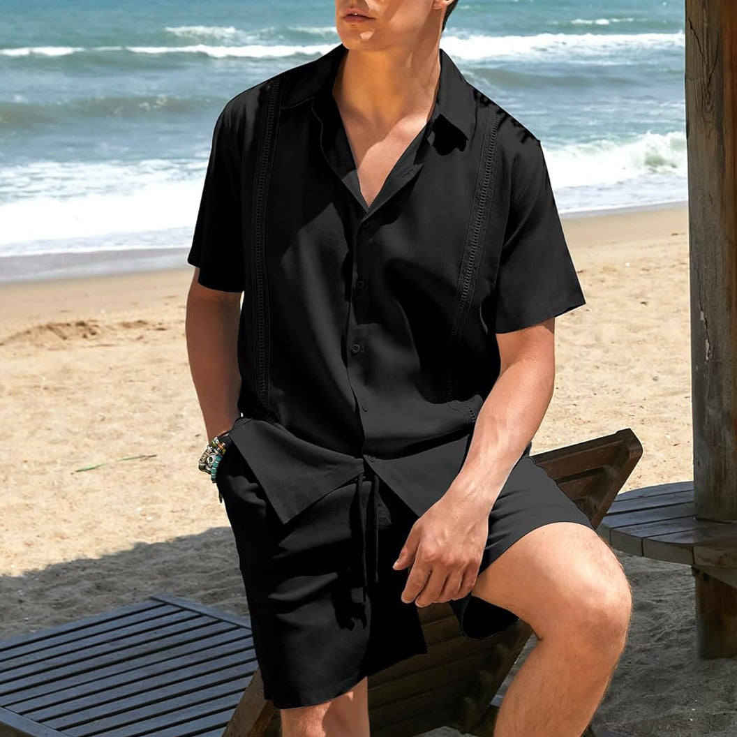Herren lässiges Strandhemd mit kurzen Ärmeln und hochwertigem atmungsaktivem Stoff EB
