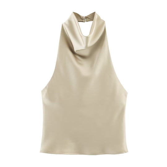 Damen elegantes Haltertop mit fließendem Schnitt und dekorativen Details EB