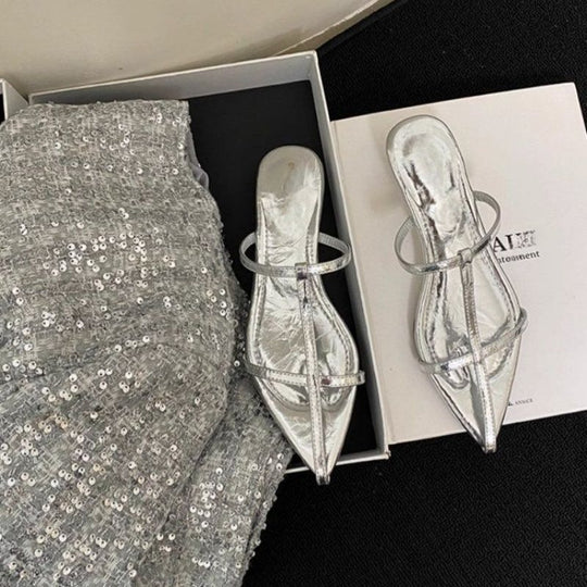 Damen elegante Zehentrenner mit schmalen Riemchen EB