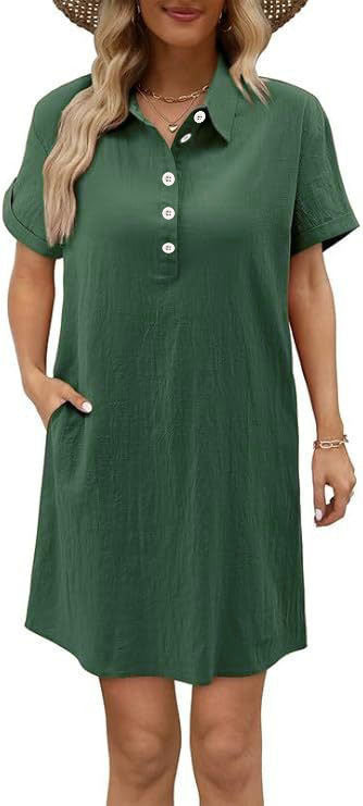 Damen lässiges Hemdkleid mit Knopfleiste und Seitentaschen EB