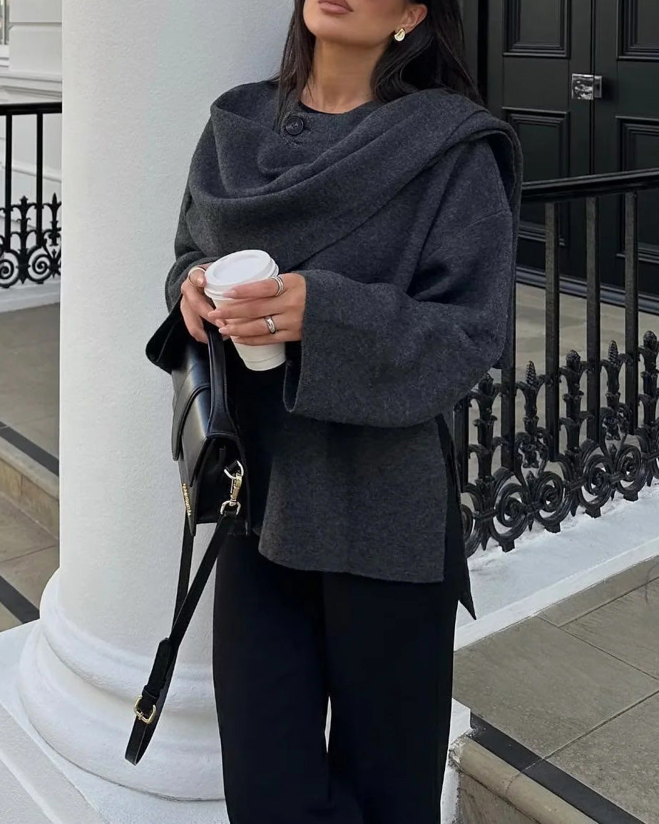 EB | Boulevard Asymmetrischer Schal Verkürzte Gestrickte Jacke