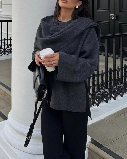 EB | Boulevard Asymmetrischer Schal Verkürzte Gestrickte Jacke