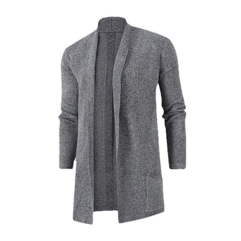 Damen nan langer offener Strickcardigan mit aufgesetzten Taschen und Schalkragen EB