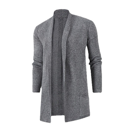 Damen nan langer offener Strickcardigan mit aufgesetzten Taschen und Schalkragen EB