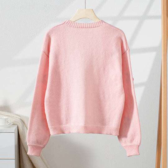 Damen kuschelige Strickjacke mit kirschmotivierten Applikationen EB