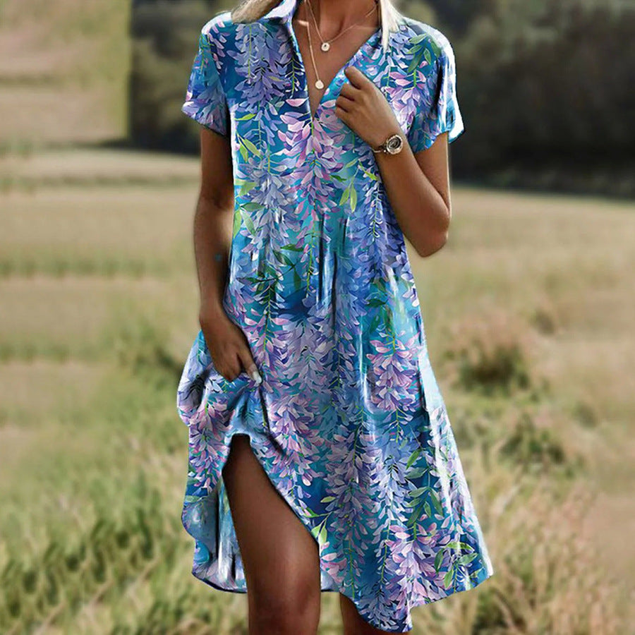 Damen Frischblumen-Hemdkleid mit Knopfverschluss und lässigem Schnitt EB