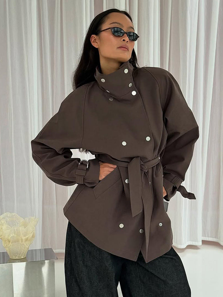 Damen modische Utility-Jacke mit hohem Kragen und praktischen Taschen EB